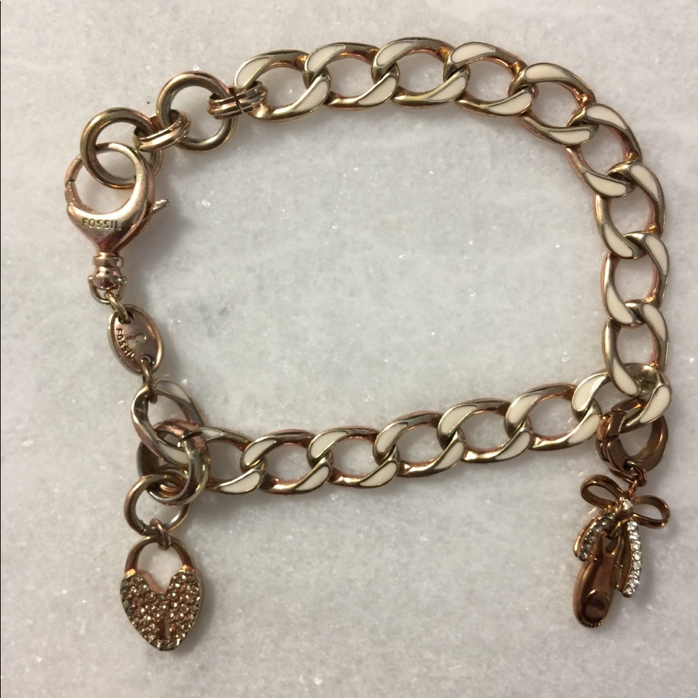 Rose Gold and White Fossil Charm Bracelet 💕💎